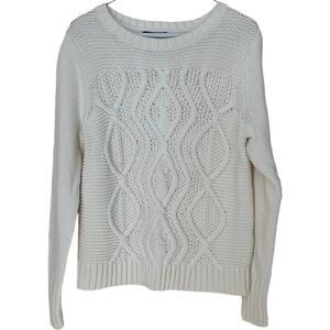 Lands’ End Sweater Cream Drifter Cable Knit Fisherman 14-16